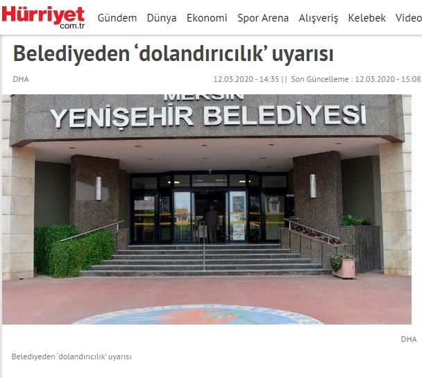 Yenişehir Belediyesinden ‘Dolandırıcılık’ Uyarısı