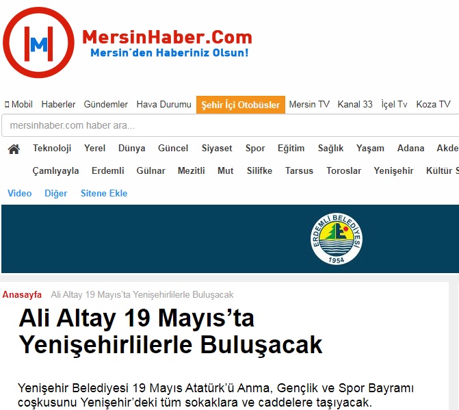 Ali Altay 19 Mayıs’ta Yenişehirlilerle buluşacak
