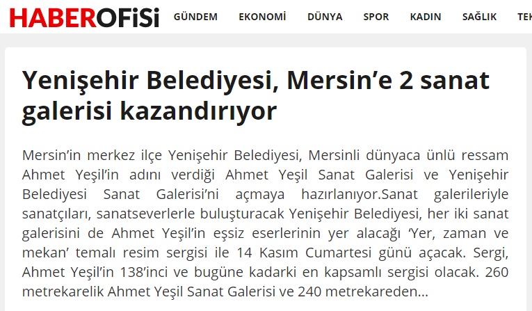 Yenişehir Belediyesi Mersin’e iki sanat galerisi kazandırıyor