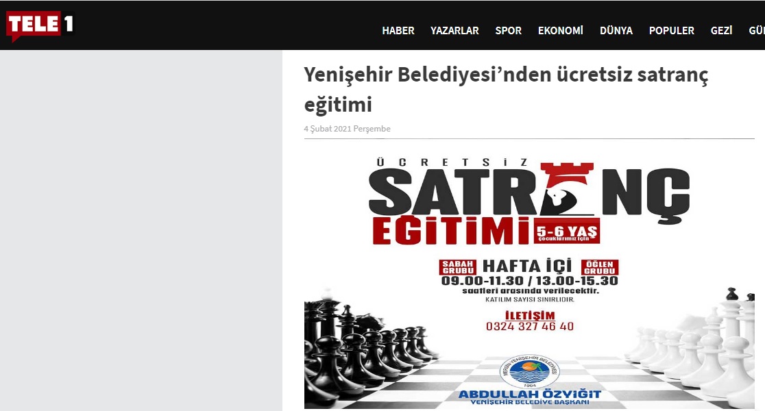 Yenişehir Belediyesinden ücretsiz satranç eğitimi