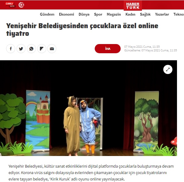 Yenişehir Belediyesinden çocuklara özel online tiyatro