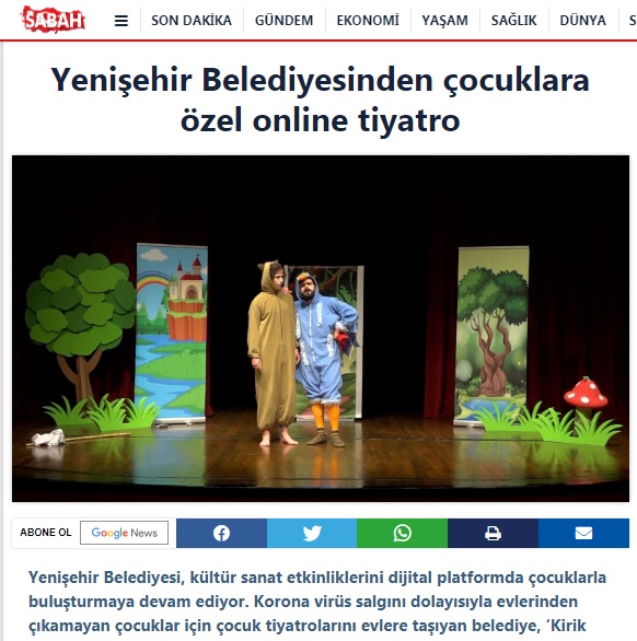 Yenişehir Belediyesinden çocuklara özel online tiyatro