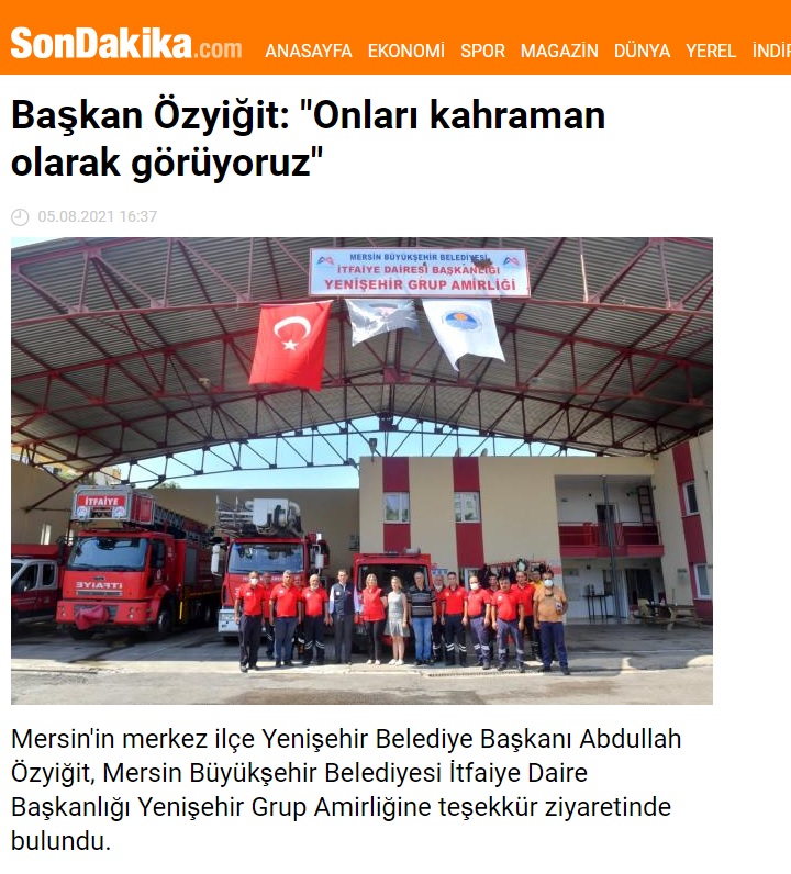 Başkan Özyiğit’ten itfaiye ekiplerine teşekkür ziyareti