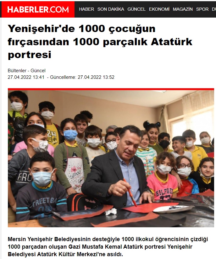 Yenişehir’de 1000 çocuğun fırçasından 1000 parçalık Atatürk portresi