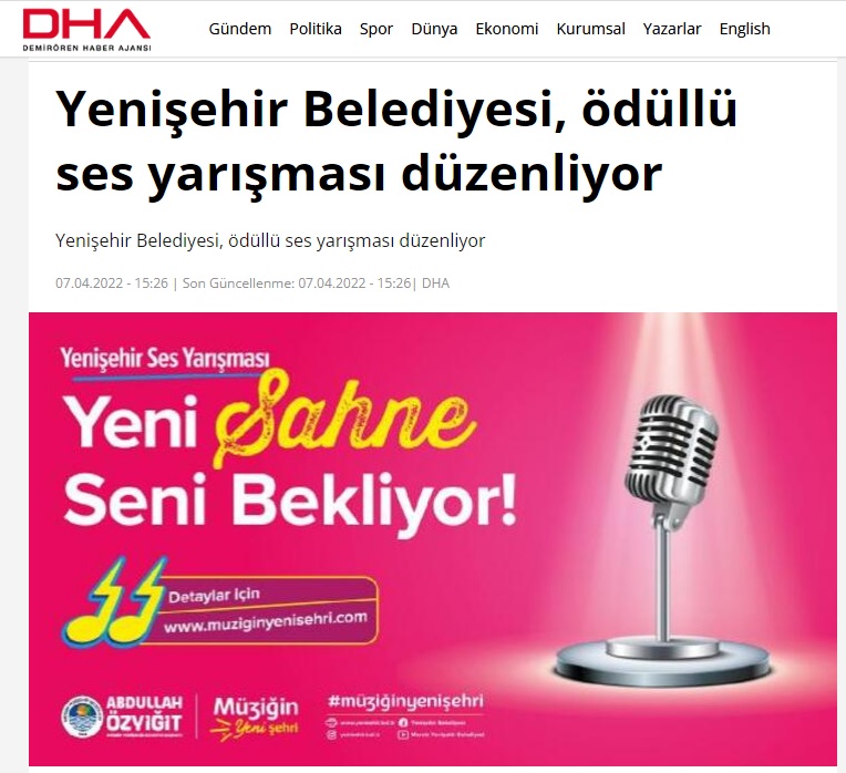 Yenişehir Ses Yarışması için başvurular başladı