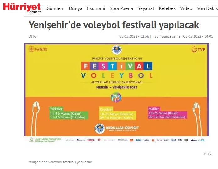 “Festival Voleybol 2022” Mersin Yenişehir’de yapılacak