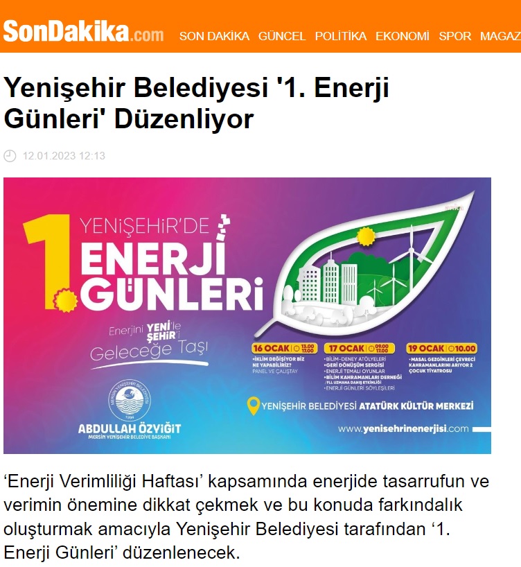 Yenişehir Belediyesi “1.Enerji Günleri” düzenliyor