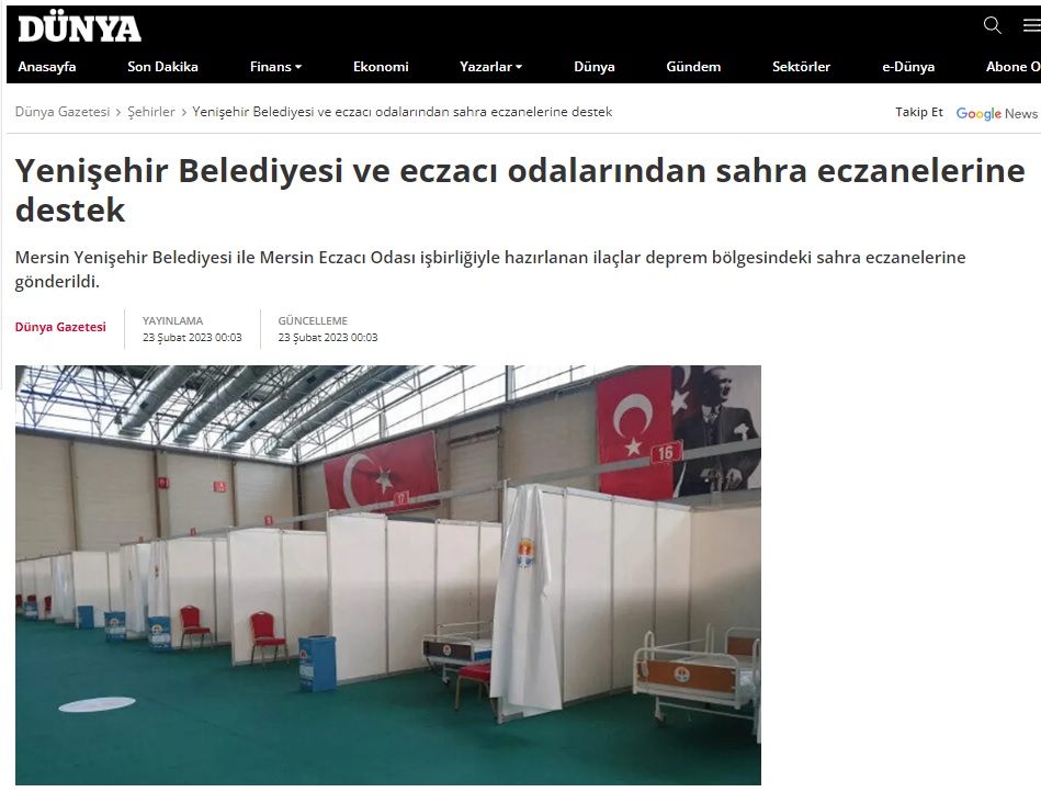 Yenişehir Belediyesi ve eczacı odalarından sahra eczanelerine destek