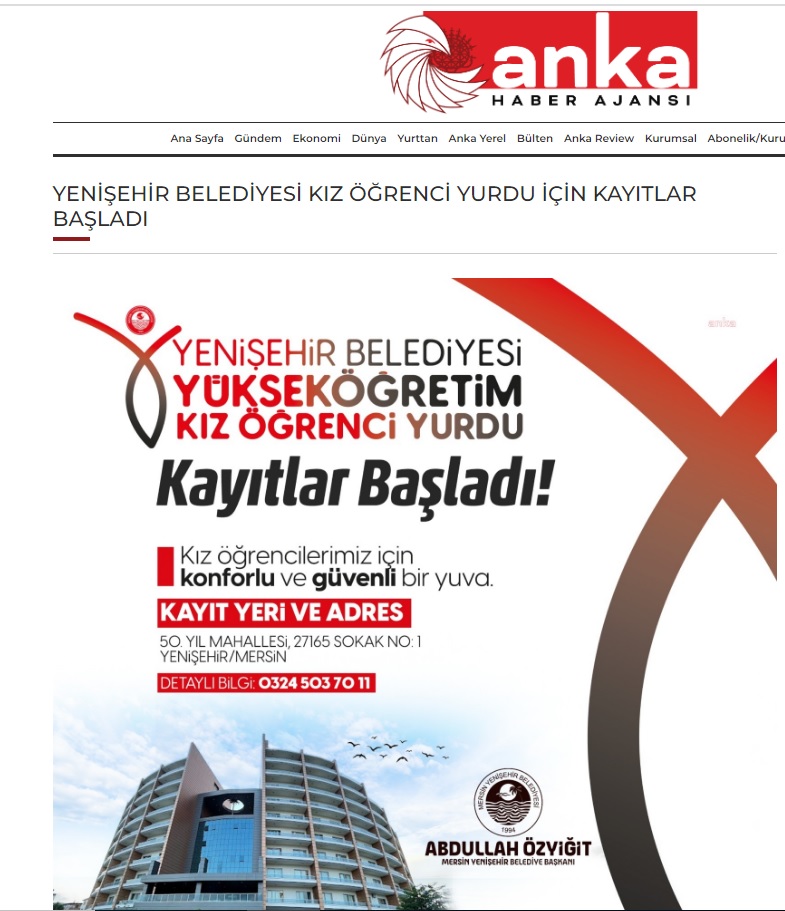 Yenişehir Belediyesi kız öğrenci yurdu için kayıtlar başladı