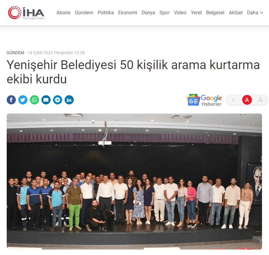Mersin Yenişehir Belediyesi 50 kişilik arama kurtarma ekibi kurdu