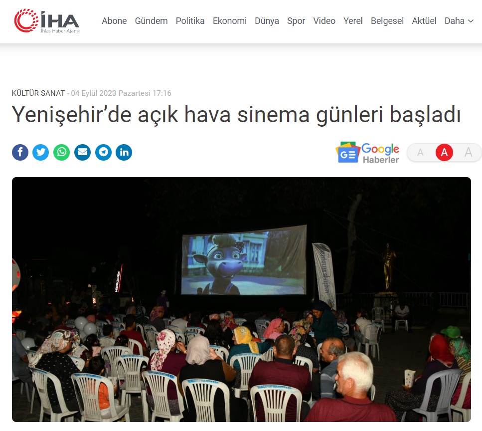 Mersin Yenişehir Belediyesinin açık hava sinema günleri başladı