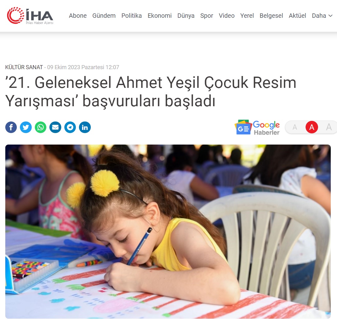 21. Geleneksel Ahmet Yeşil Çocuk Resim Yarışması başvuruları başladı
