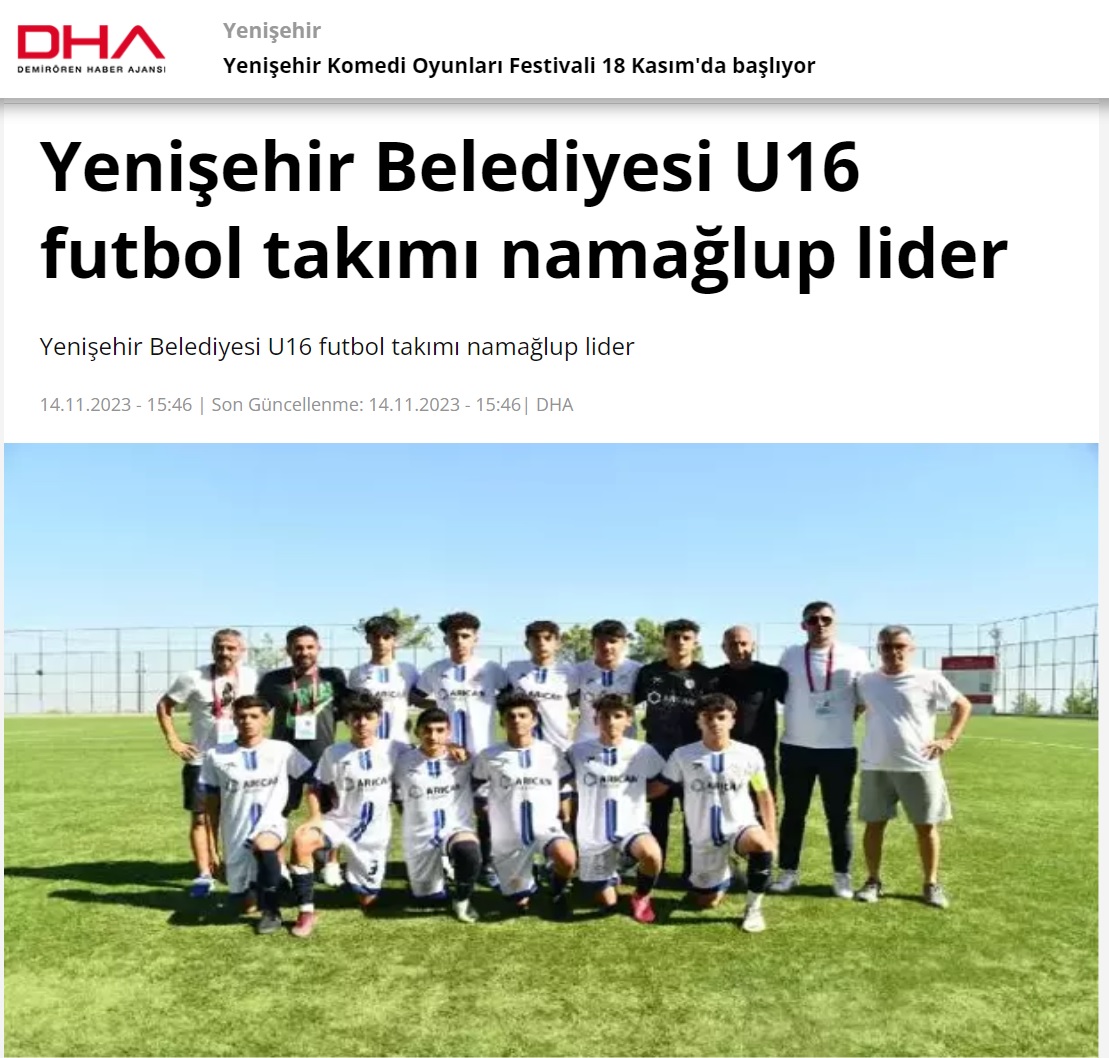 Yenişehir Belediyesi U16 Futbol Takımı namağlup lider