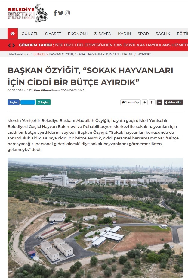 Başkan Özyiğit, “Sokak hayvanları için ciddi bir bütçe ayırdık”