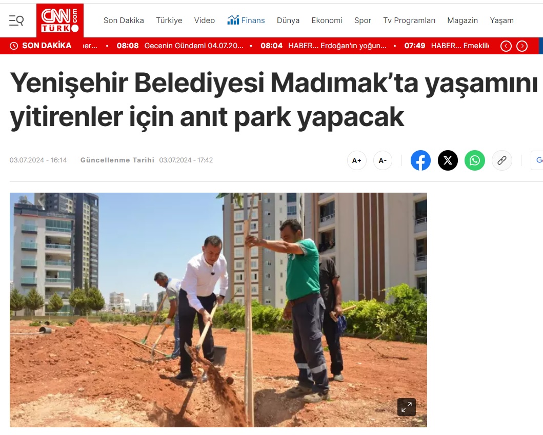 Yenişehir Belediyesi Madımak’ta yaşamını yitirenler için anıt park yapacak