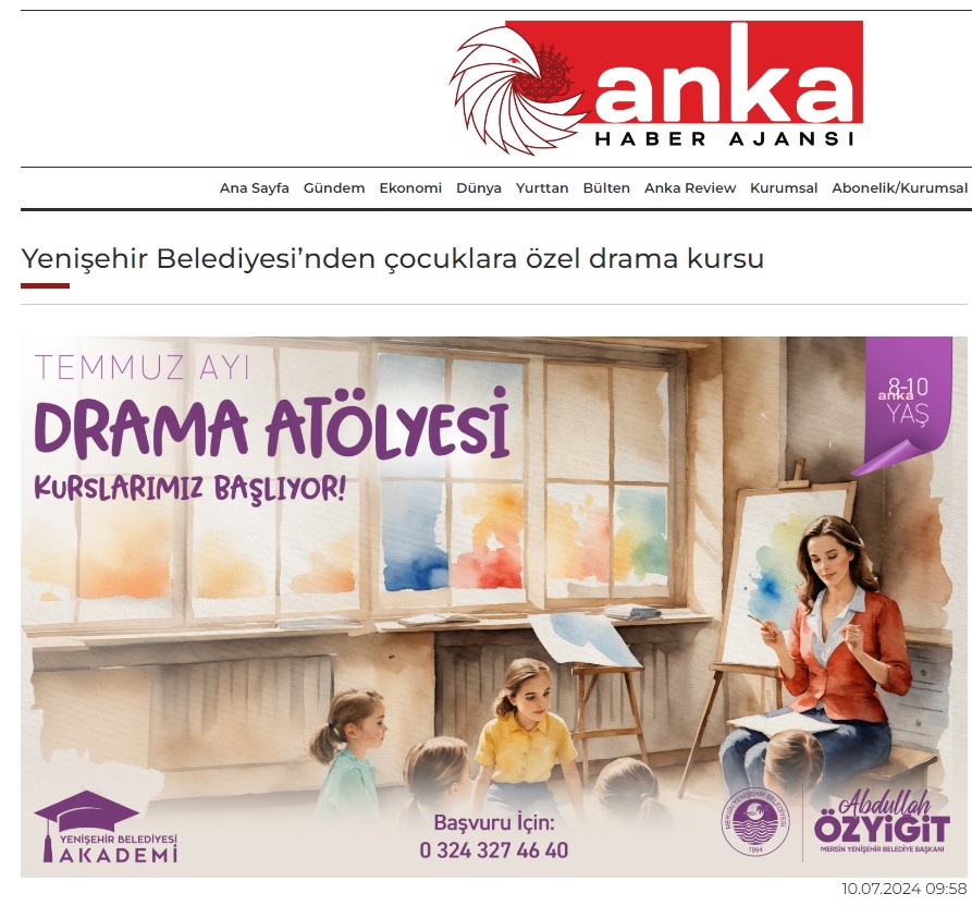 Yenişehir Belediyesinden çocuklara özel drama kursu