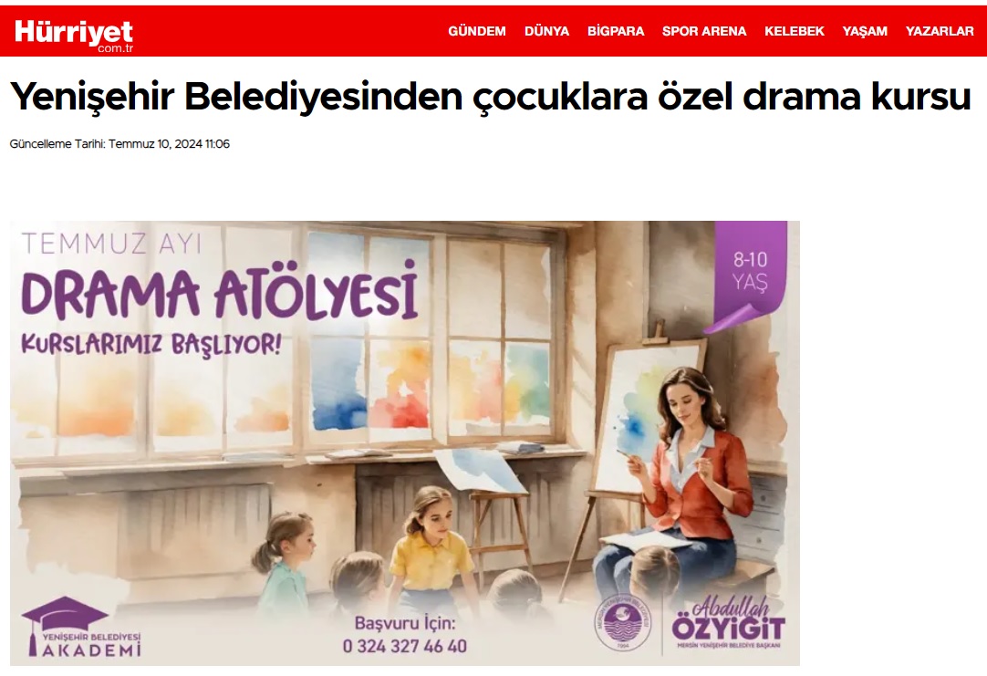 Yenişehir Belediyesinden çocuklara özel drama kursu