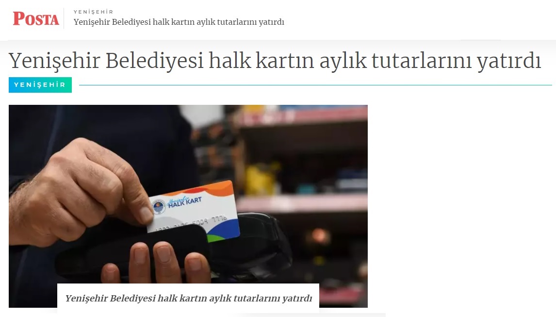 Yenişehir Belediyesi halk kartın aylık tutarlarını yatırdı