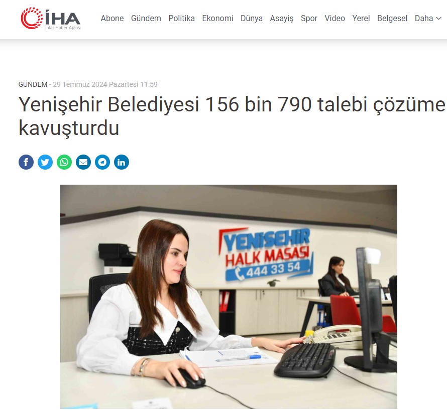 Yenişehir Belediyesi 156 bin 790 talebi çözüme kavuşturdu