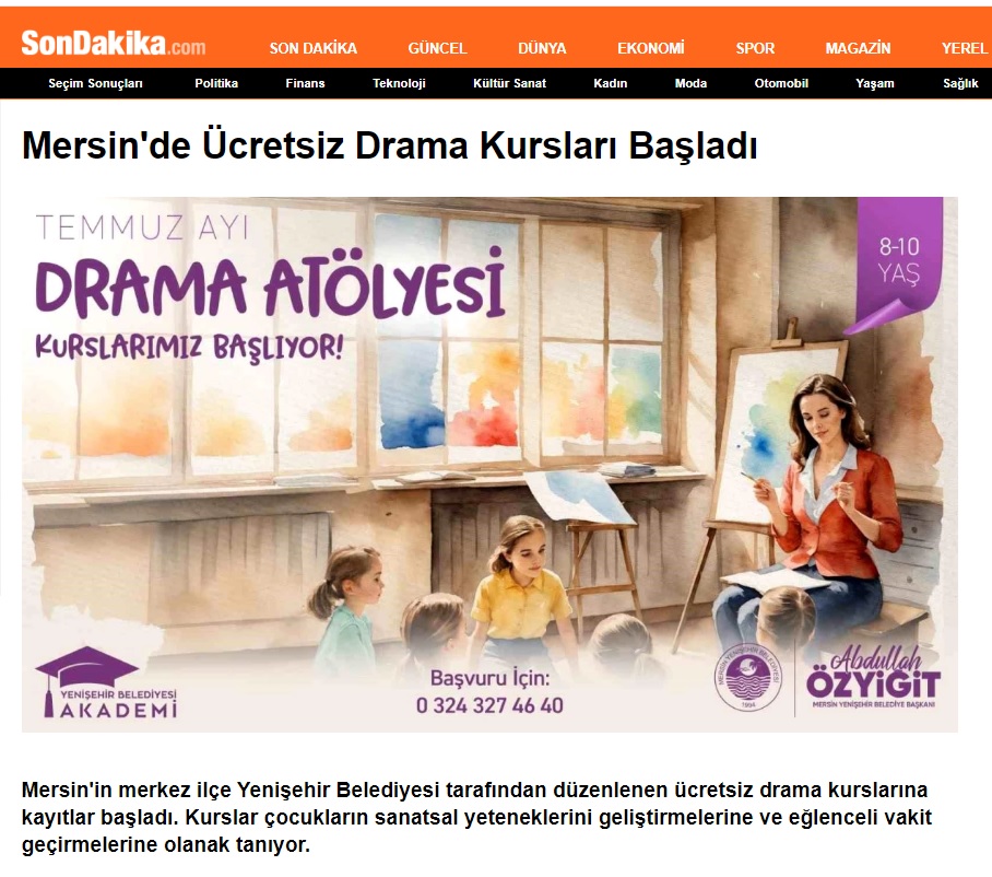 Yenişehir Belediyesinden çocuklara özel drama kursu