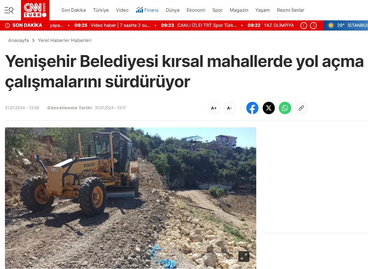 Yenişehir Belediyesi kırsal mahallerde yol açma çalışmalarını sürdürüyor