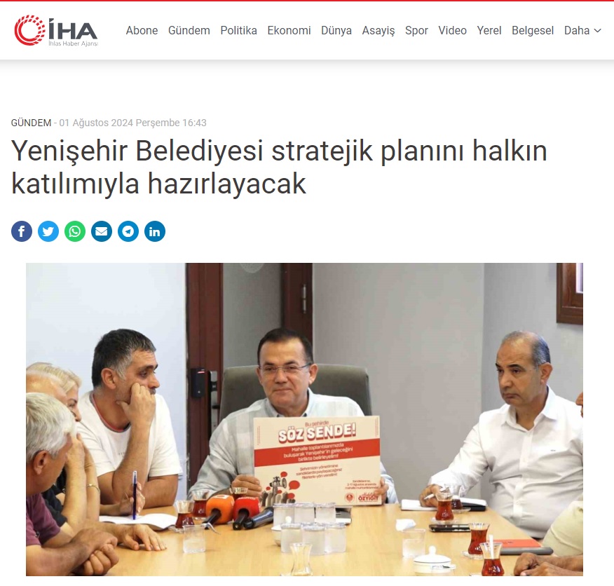 Yenişehir Belediyesi stratejik plan için tüm mahallelerde halk toplantısı yapacak