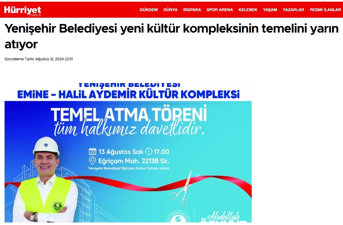 Yenişehir Belediyesi yeni kültür kompleksinin temelini yarın atıyor