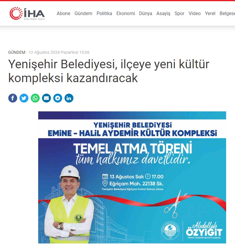 Yenişehir Belediyesi yeni kültür kompleksinin temelini yarın atıyor