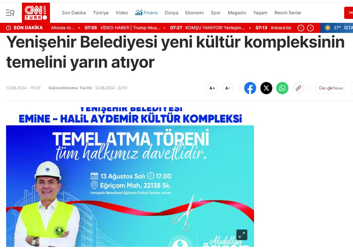 Yenişehir Belediyesi yeni kültür kompleksinin temelini yarın atıyor