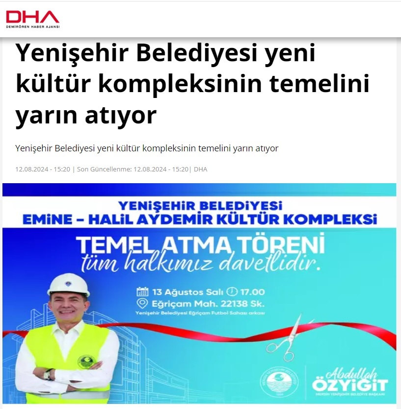 Yenişehir Belediyesi yeni kültür kompleksinin temelini yarın atıyor