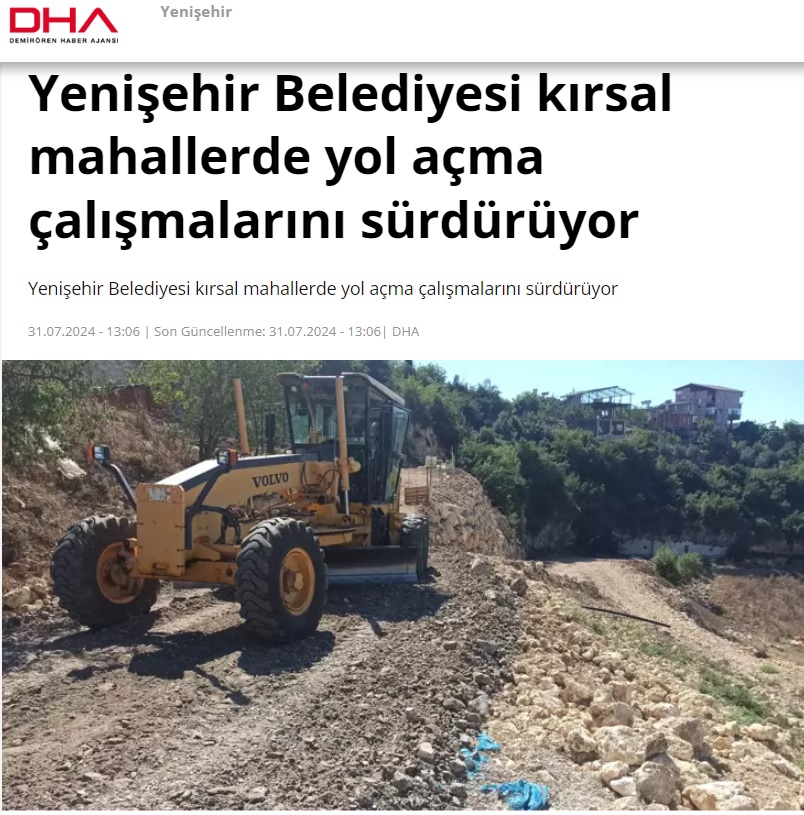 Yenişehir Belediyesi kırsal mahallerde yol açma çalışmalarını sürdürüyor