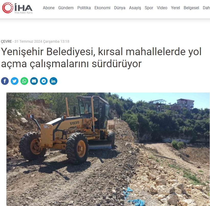 Yenişehir Belediyesi kırsal mahallerde yol açma çalışmalarını sürdürüyor