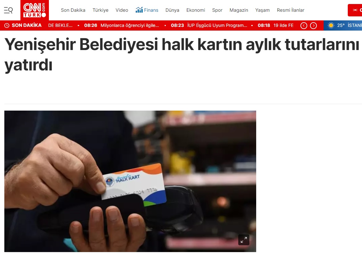 Yenişehir Belediyesi halk kartın aylık tutarlarını yatırdı