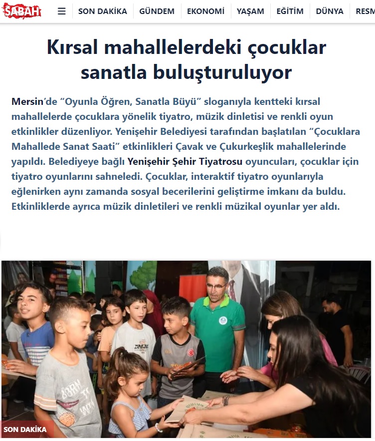 Yenişehir Belediyesi kırsal mahallelerdeki çocukları sanatla buluşturuyor