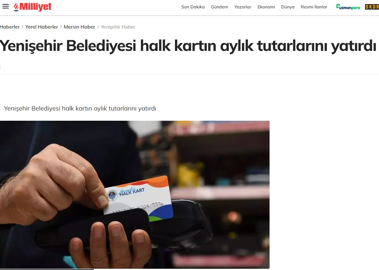 Yenişehir Belediyesi halk kartın aylık tutarlarını yatırdı