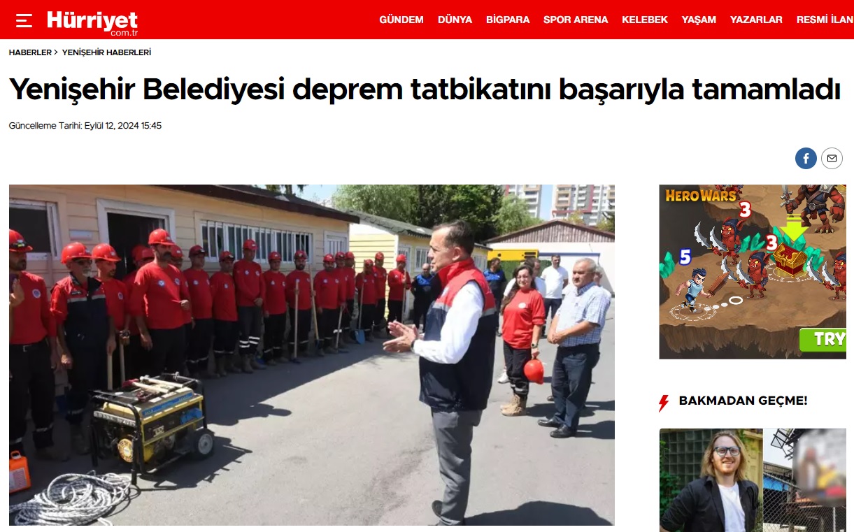 Yenişehir Belediyesi deprem tatbikatına katıldı