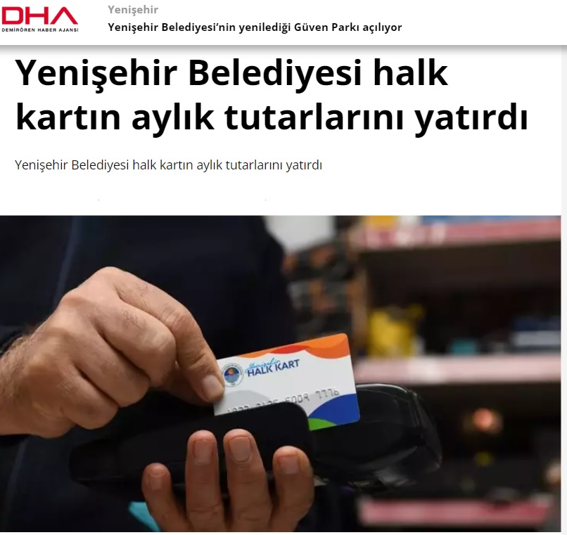 Yenişehir Belediyesi halk kartın aylık tutarlarını yatırdı