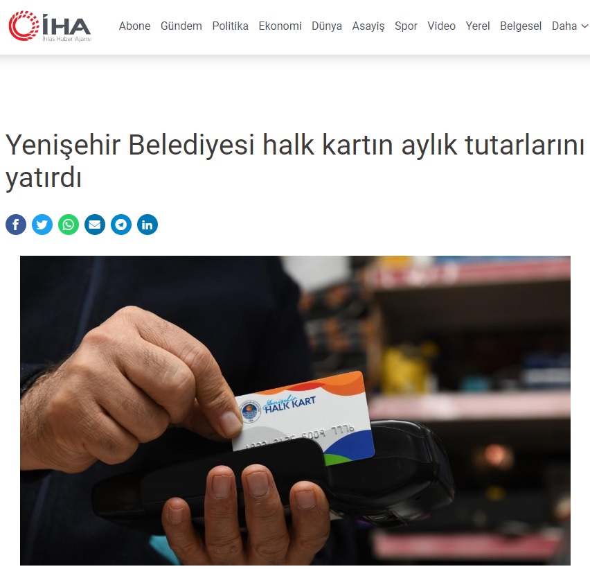 Yenişehir Belediyesi halk kartın aylık tutarlarını yatırdı