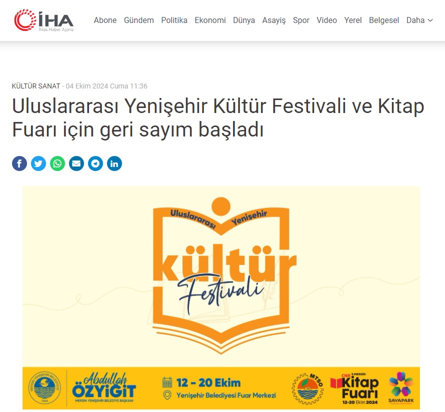 Uluslararası Yenişehir Kültür Festivali ve Kitap Fuarı için geri sayım başladı