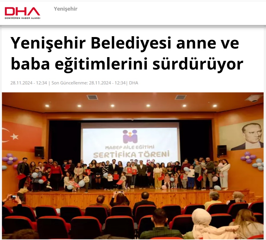 Yenişehir Belediyesi anne ve baba eğitimlerini sürdürüyor