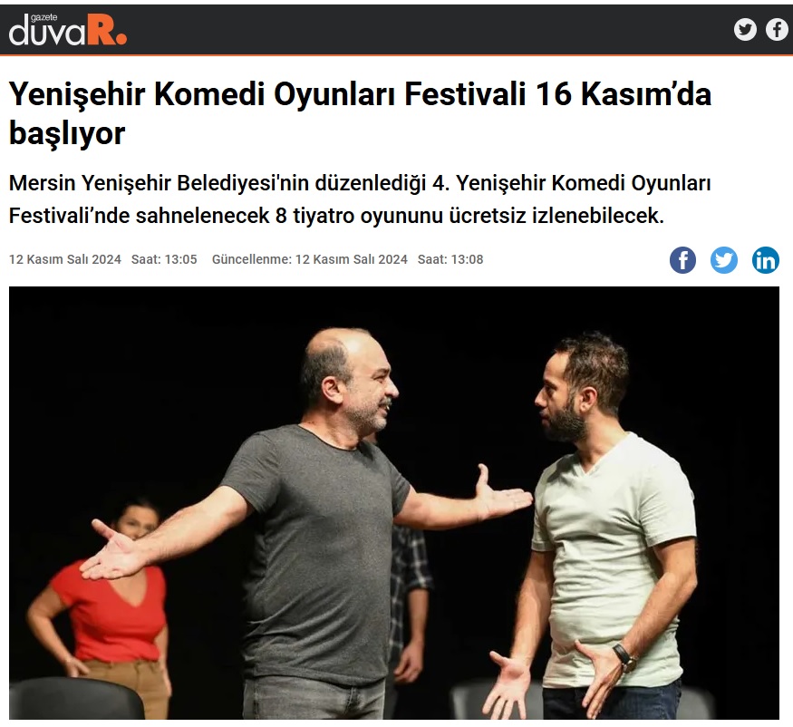 4. Yenişehir Komedi Oyunları Festivali 16 Kasım’da başlıyor