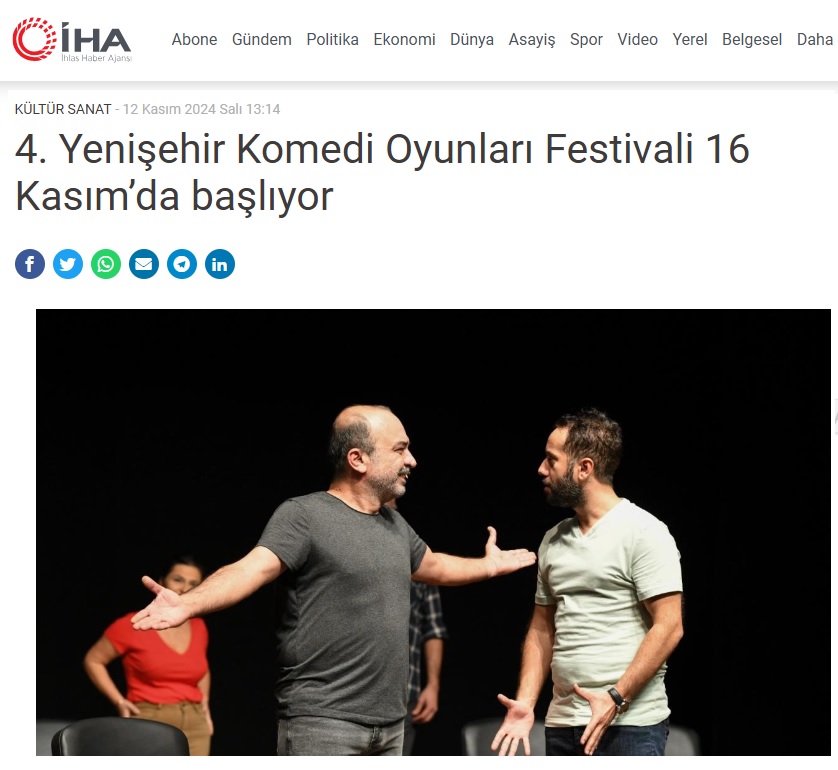 4. Yenişehir Komedi Oyunları Festivali 16 Kasım’da başlıyor