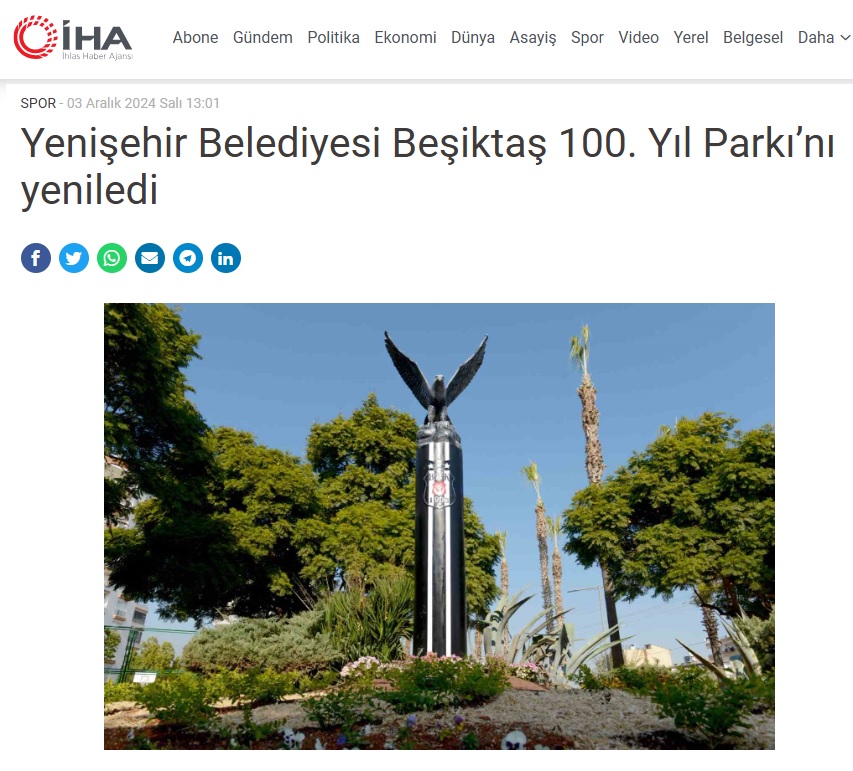 Yenişehir Belediyesi Beşiktaş 100. Yıl Parkı’nı yeniledi