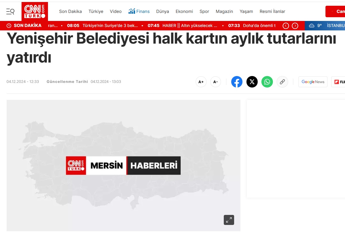 Yenişehir Belediyesi halk kartın aylık tutarlarını yatırdı