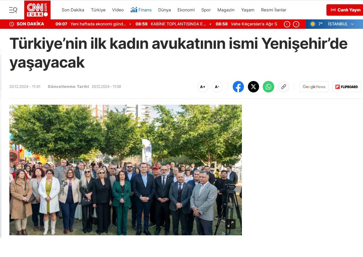 Türkiye’nin ilk kadın avukatının ismi Yenişehir’de yaşayacak