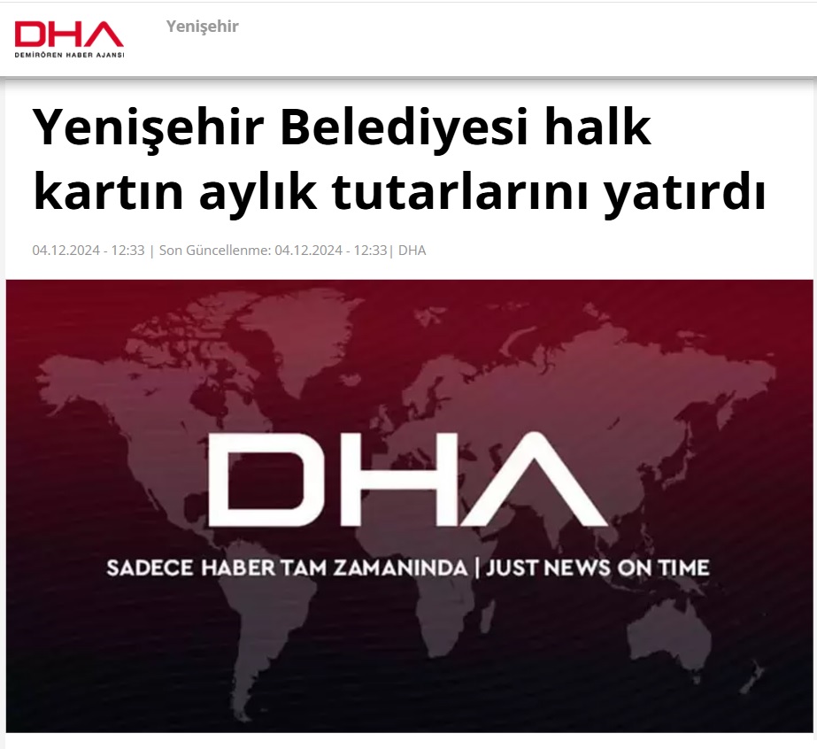 Yenişehir Belediyesi halk kartın aylık tutarlarını yatırdı