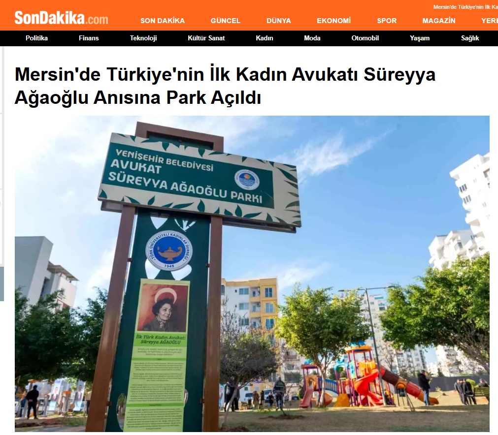 Mersin'de Türkiye'nin İlk Kadın Avukatı Süreyya Ağaoğlu Anısına Park Açıldı