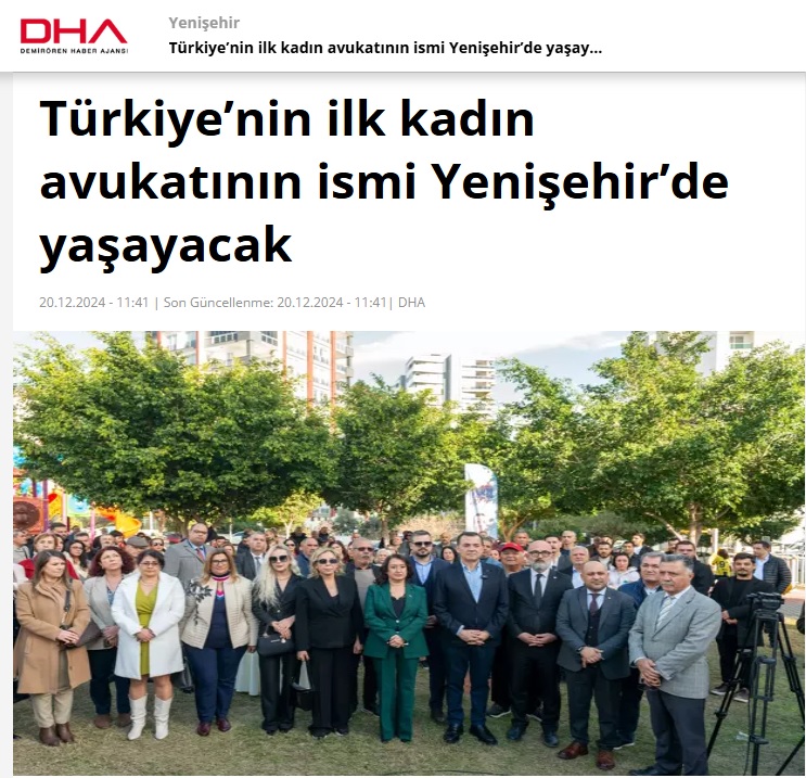 Türkiye’nin ilk kadın avukatının ismi Yenişehir’de yaşayacak