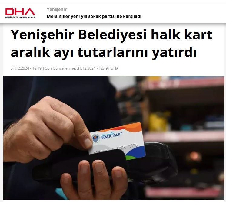 Yenişehir Belediyesi halk kartın Aralık ayı tutarlarını yatırdı