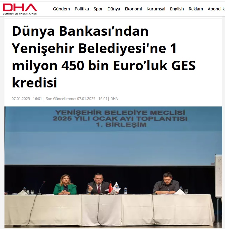 Dünya Bankasından Yenişehir Belediyesine 1 milyon 450 bin Euro’luk GES kredisi